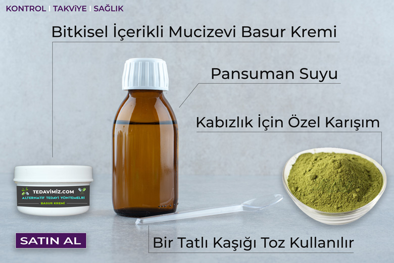 A jar of medicine drink with plastic spoon Basur tedavisi